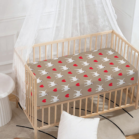 Bull Terrier Heart Pattern Print Baby Crib Sheet