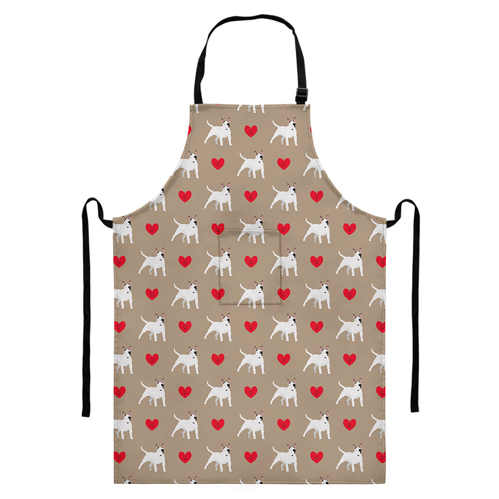 Bull Terrier Heart Pattern Print Bib Apron With Pocket