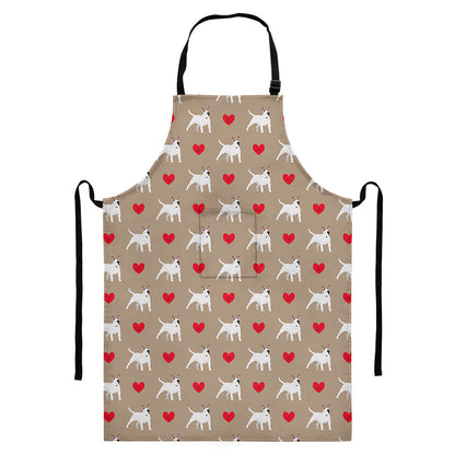 Bull Terrier Heart Pattern Print Bib Apron With Pocket