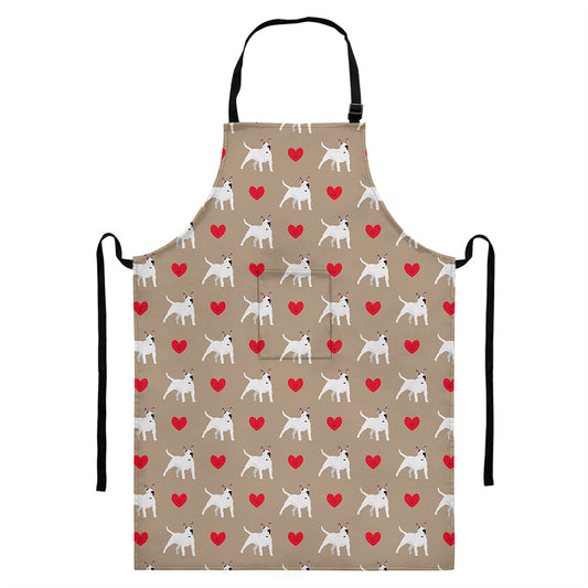 Bull Terrier Heart Pattern Print Bib Apron With Pocket