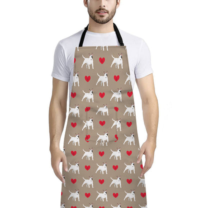 Bull Terrier Heart Pattern Print Bib Apron With Pocket