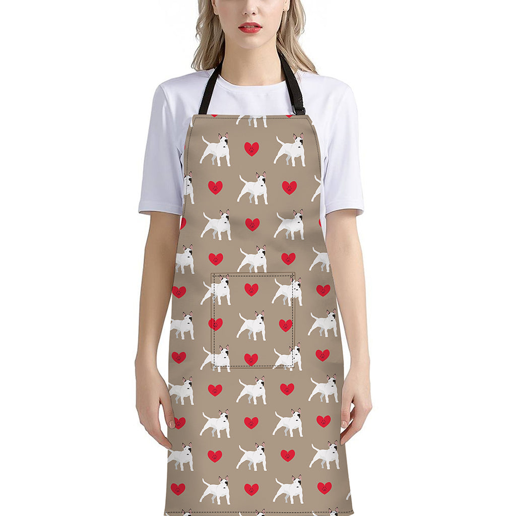 Bull Terrier Heart Pattern Print Bib Apron With Pocket