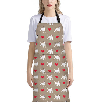 Bull Terrier Heart Pattern Print Bib Apron With Pocket