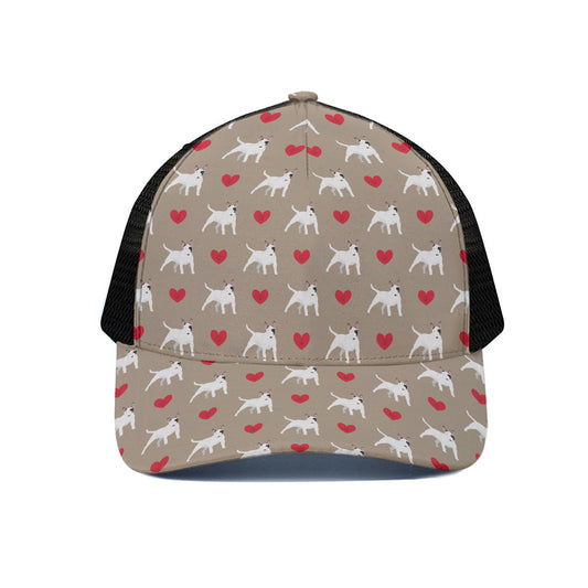 Bull Terrier Heart Pattern Print Black Mesh Trucker Cap