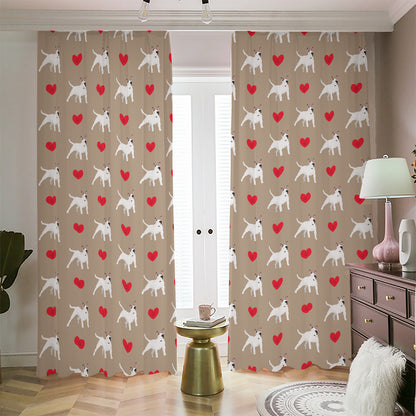 Bull Terrier Heart Pattern Print Blackout Pencil Pleat Curtains