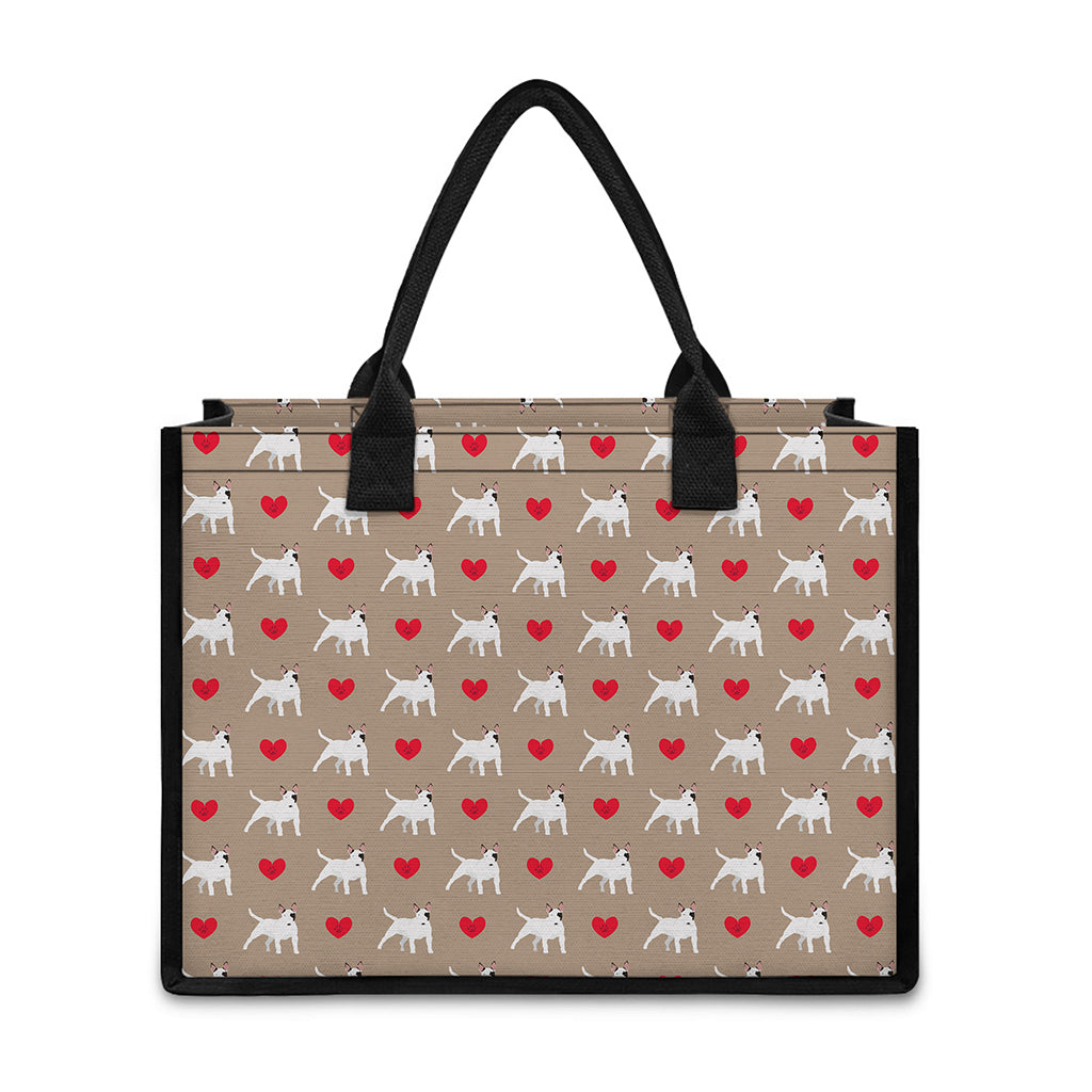 Bull Terrier Heart Pattern Print Canvas Tote Bag