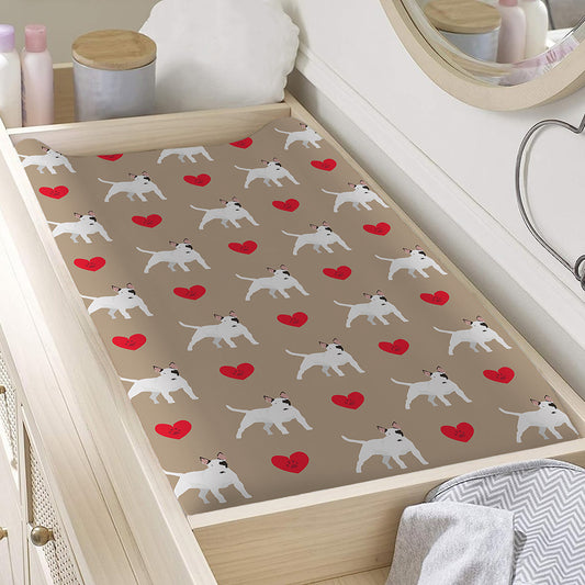 Bull Terrier Heart Pattern Print Changing Pad Cover