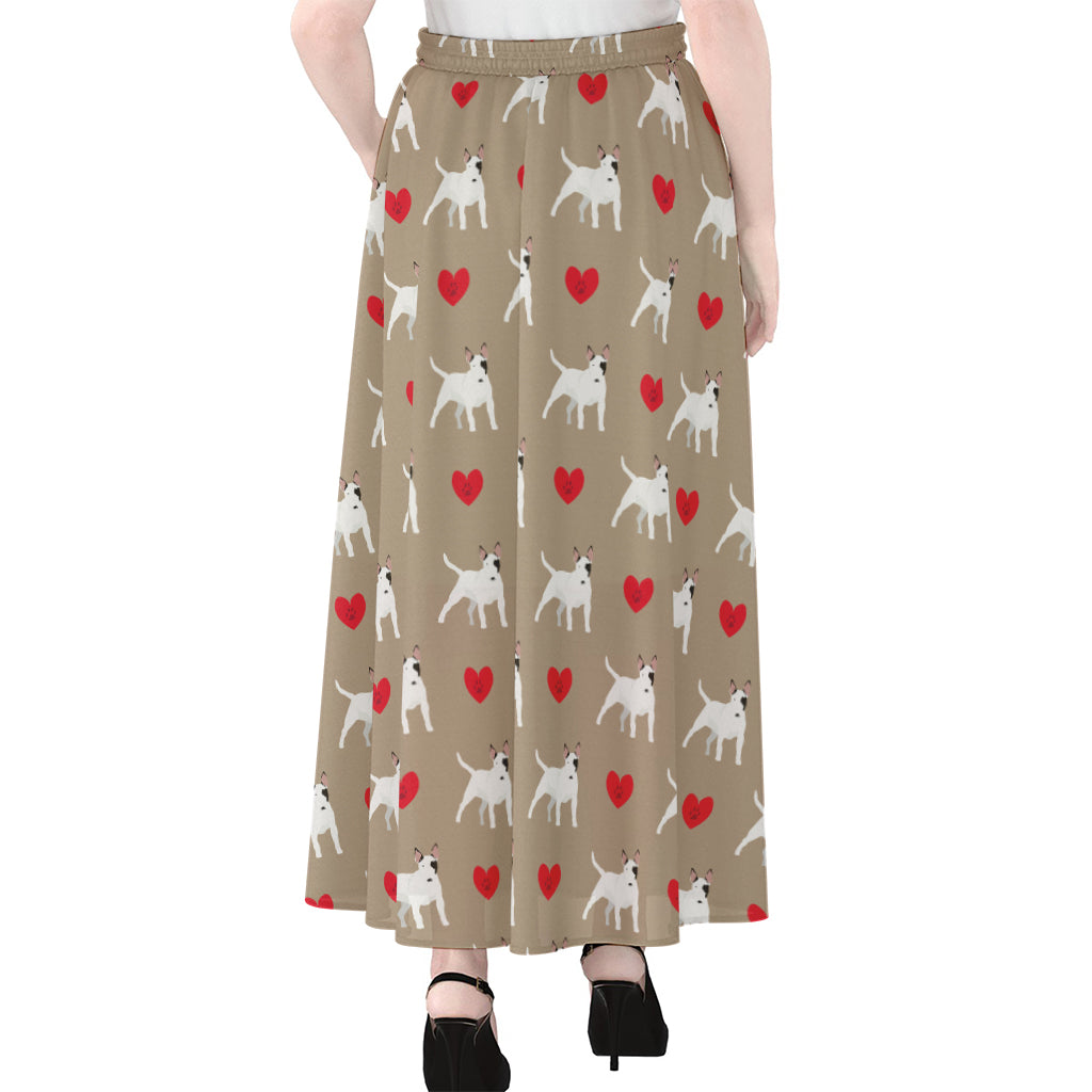 Bull Terrier Heart Pattern Print Chiffon Maxi Skirt