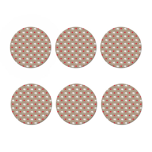 Bull Terrier Heart Pattern Print Coaster Set