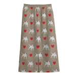 Bull Terrier Heart Pattern Print Cotton Front Slit Maxi Skirt