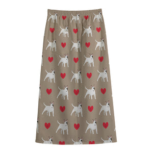 Bull Terrier Heart Pattern Print Cotton Front Slit Maxi Skirt