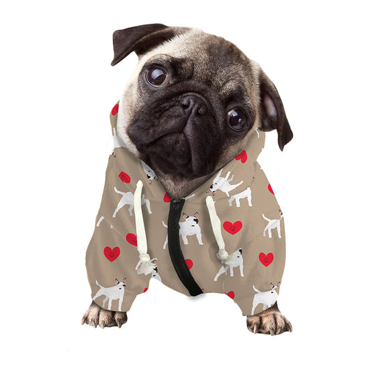 Bull Terrier Heart Pattern Print Dog Zip Up Hoodie