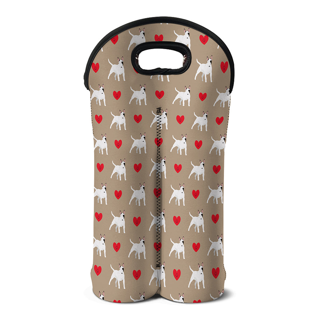 Bull Terrier Heart Pattern Print Double Neoprene Wine Tote
