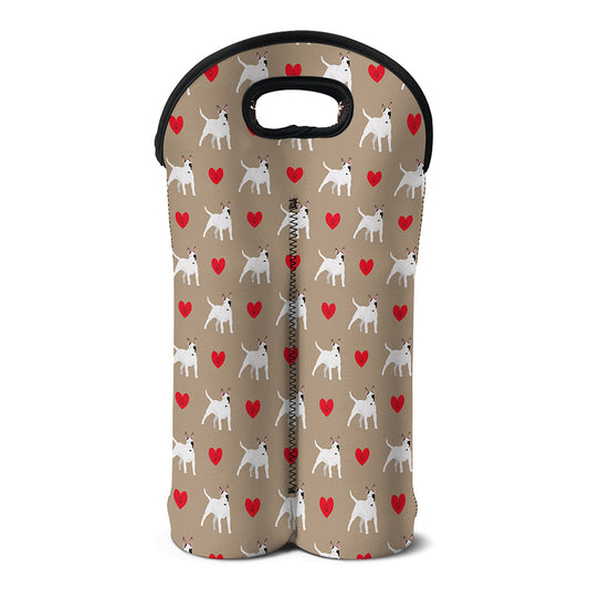 Bull Terrier Heart Pattern Print Double Neoprene Wine Tote