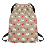 Bull Terrier Heart Pattern Print Drawstring Backpack
