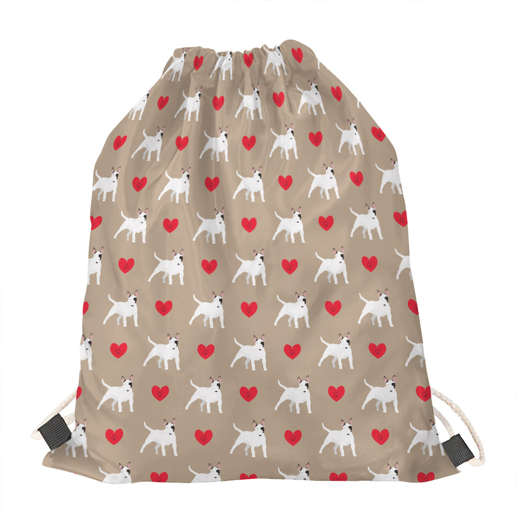 Bull Terrier Heart Pattern Print Drawstring Bag