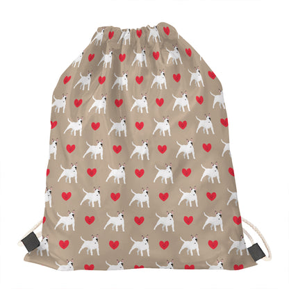 Bull Terrier Heart Pattern Print Drawstring Bag