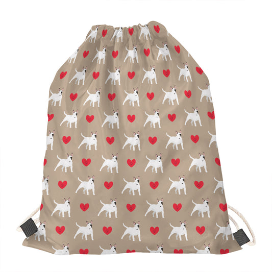 Bull Terrier Heart Pattern Print Drawstring Bag