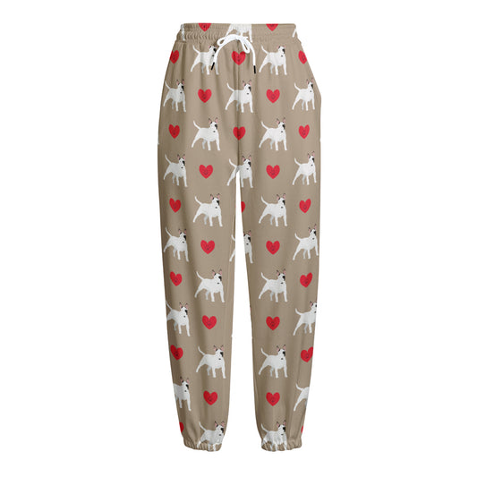 Bull Terrier Heart Pattern Print Fleece Lined Knit Pants