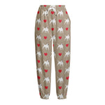 Bull Terrier Heart Pattern Print Fleece Lined Knit Pants