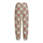 Bull Terrier Heart Pattern Print Fleece Lined Knit Pants