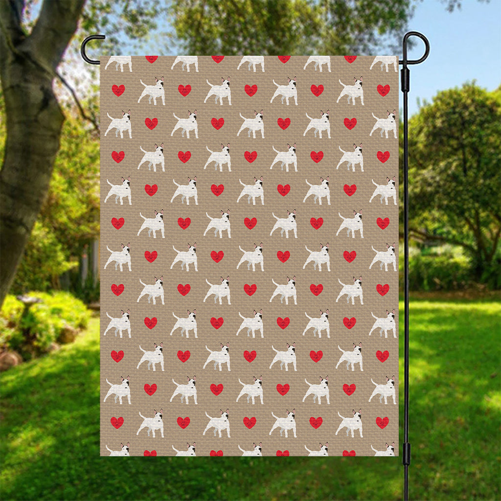 Bull Terrier Heart Pattern Print Garden Flag