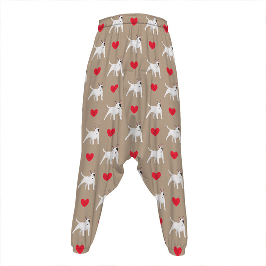 Bull Terrier Heart Pattern Print Hammer Pants