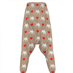 Bull Terrier Heart Pattern Print Hammer Pants