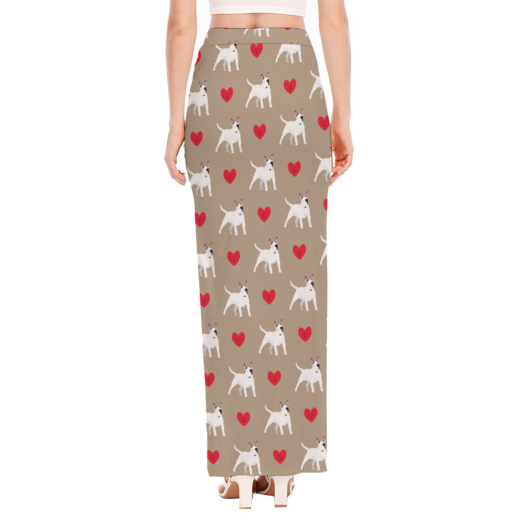 Bull Terrier Heart Pattern Print High Slit Maxi Skirt