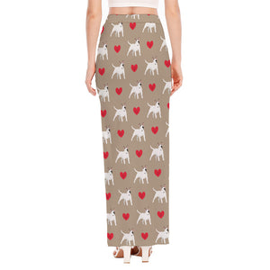 Bull Terrier Heart Pattern Print High Slit Maxi Skirt