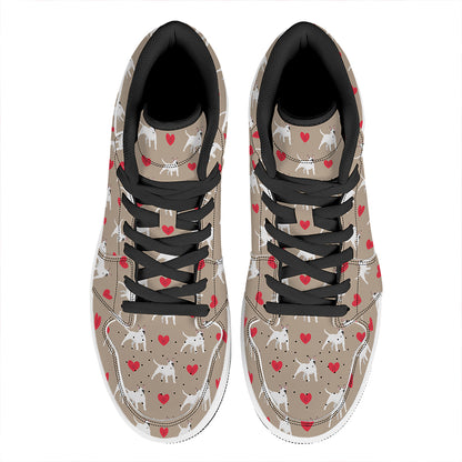 Bull Terrier Heart Pattern Print High Top Leather Sneakers