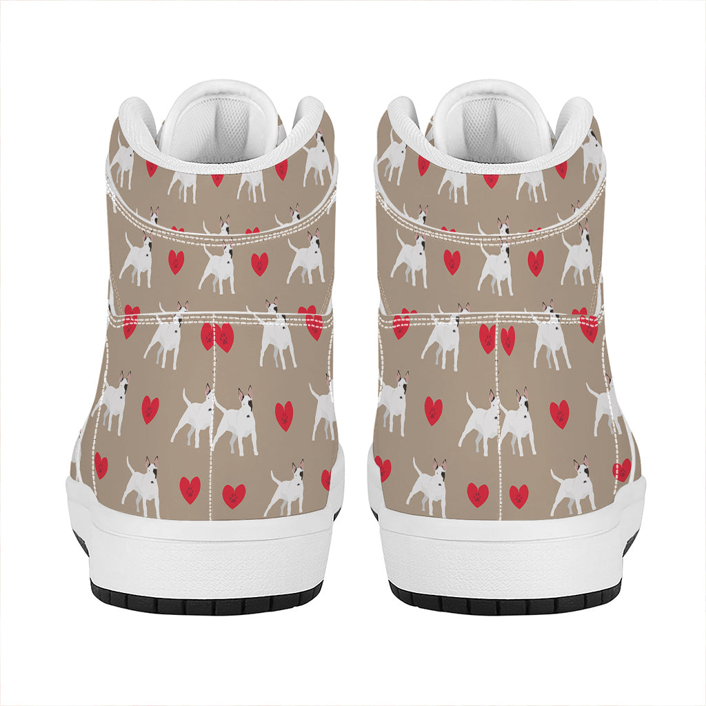 Bull Terrier Heart Pattern Print High Top Leather Sneakers