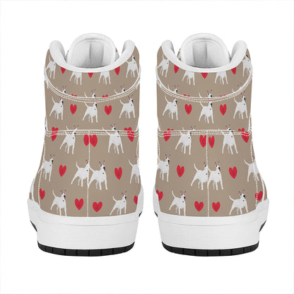 Bull Terrier Heart Pattern Print High Top Leather Sneakers