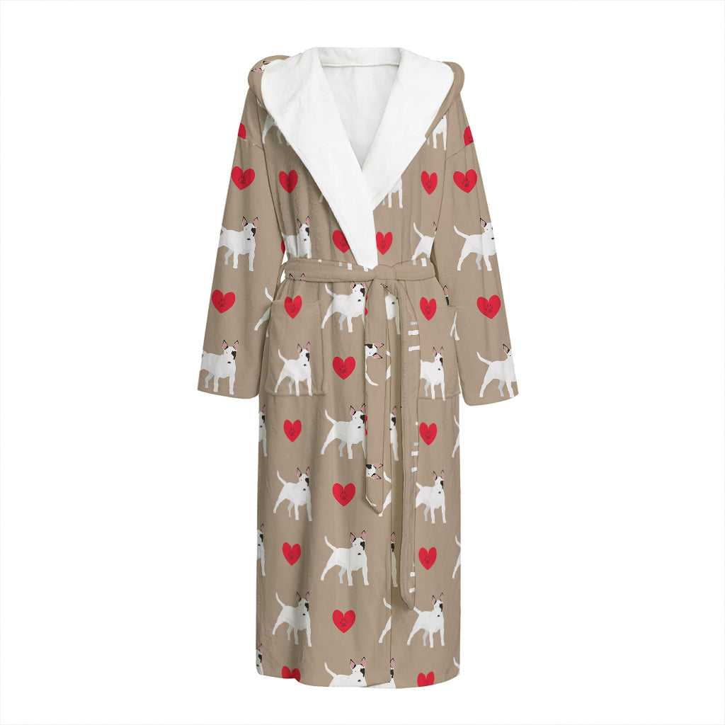 Bull Terrier Heart Pattern Print Hooded Bathrobe