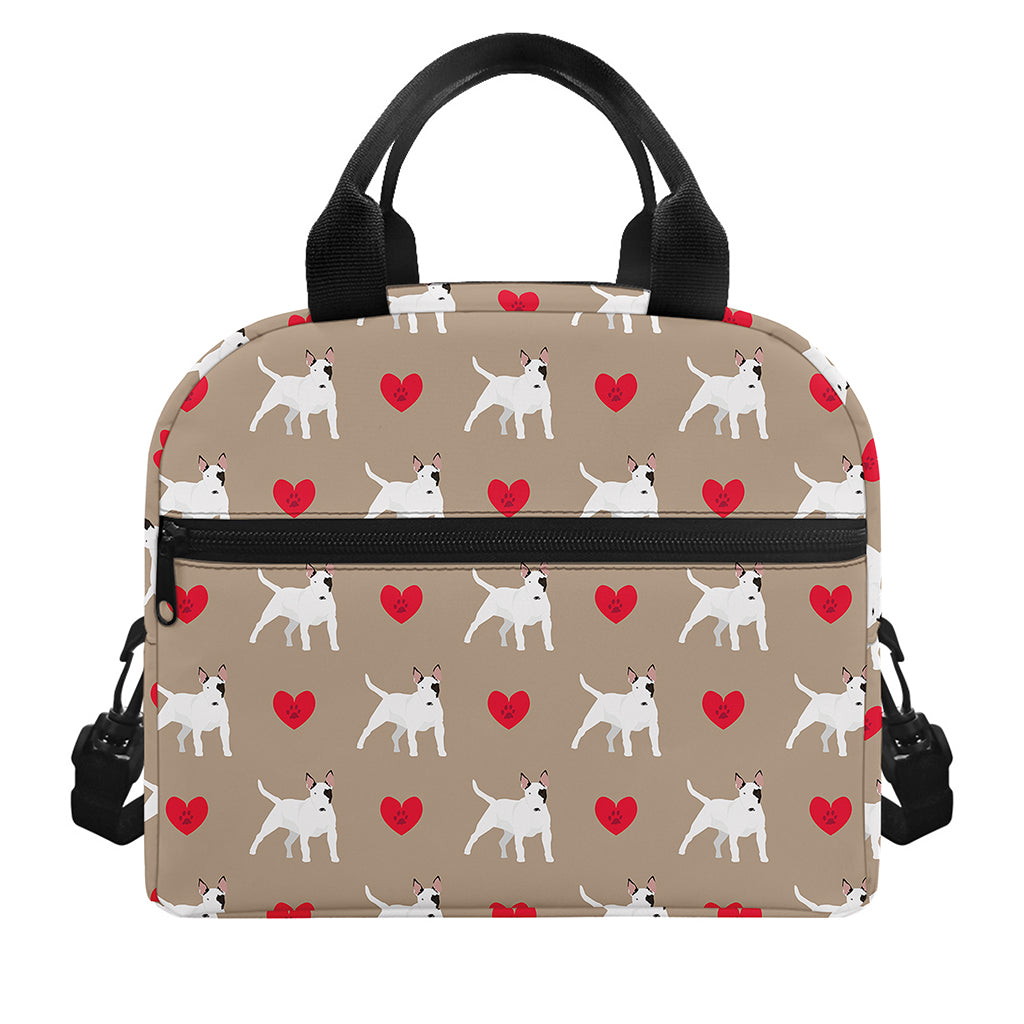 Bull Terrier Heart Pattern Print Insulated Lunch Bag