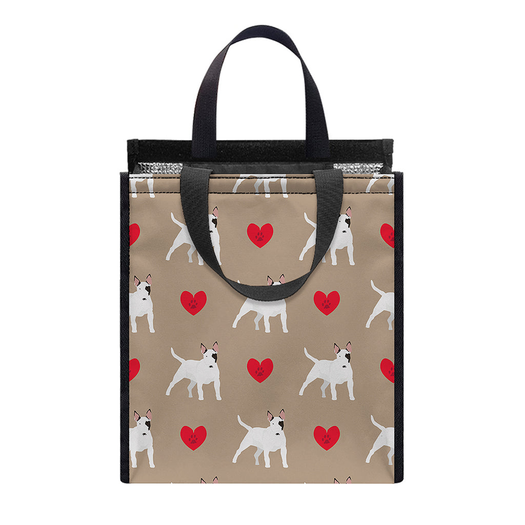 Bull Terrier Heart Pattern Print Insulated Lunch Tote