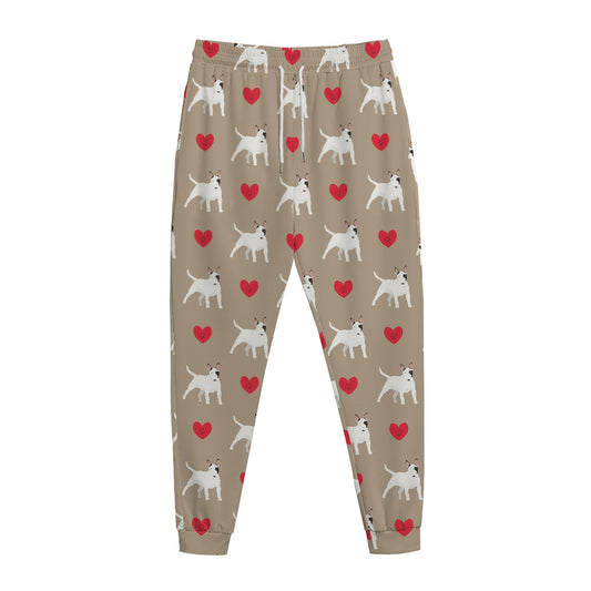 Bull Terrier Heart Pattern Print Jogger Pants