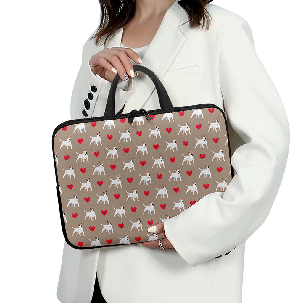 Bull Terrier Heart Pattern Print Laptop Sleeve With Handle