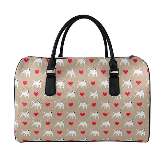 Bull Terrier Heart Pattern Print Leather Duffle Bag