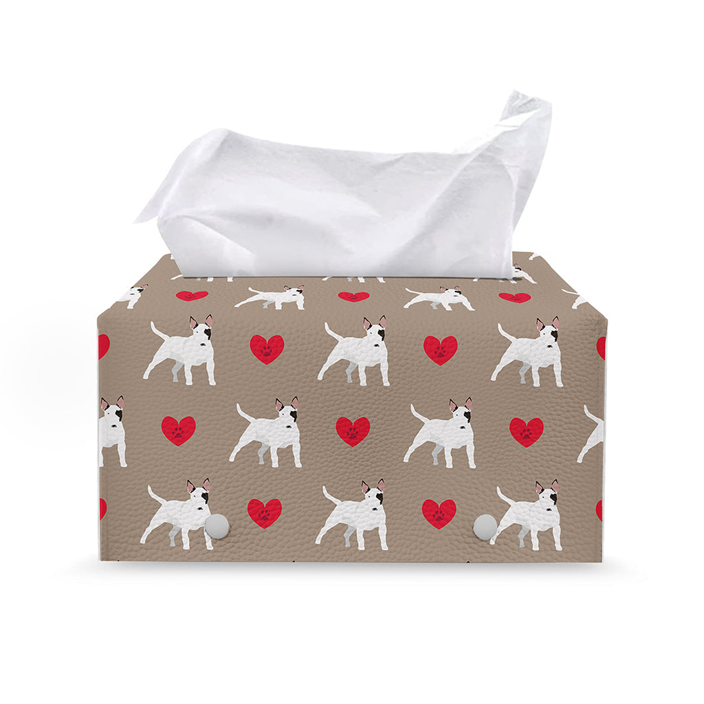 Bull Terrier Heart Pattern Print Leather Tissue Box Cover