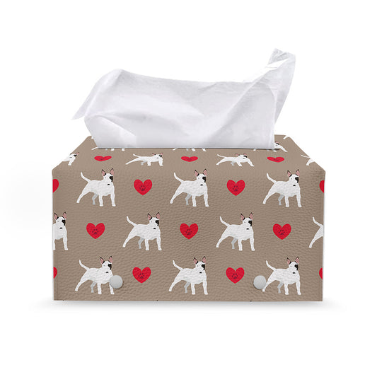 Bull Terrier Heart Pattern Print Leather Tissue Box Cover