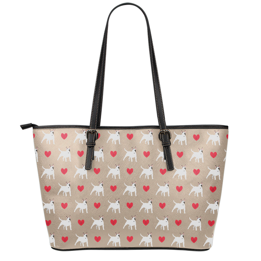 Bull Terrier Heart Pattern Print Leather Tote Bag
