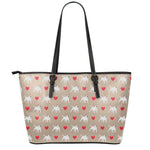 Bull Terrier Heart Pattern Print Leather Tote Bag