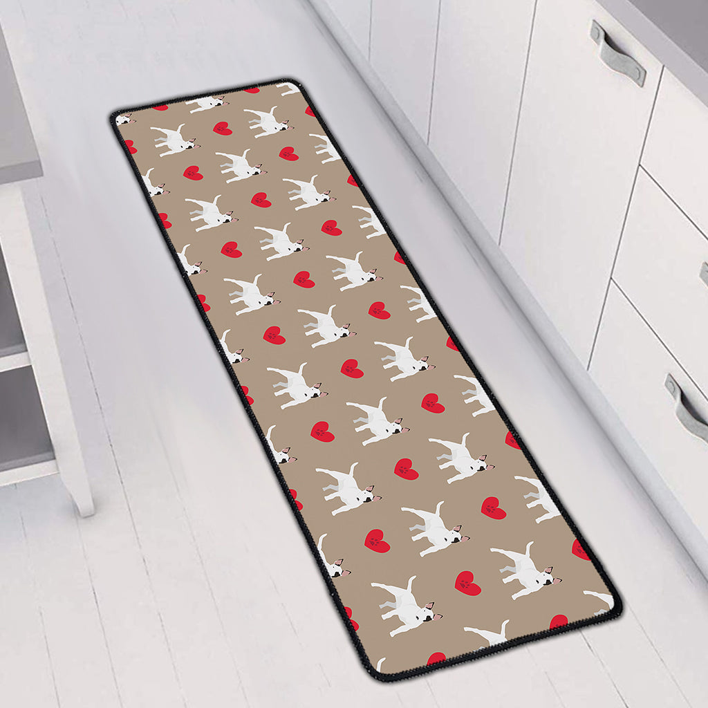 Bull Terrier Heart Pattern Print Long Kitchen Mat