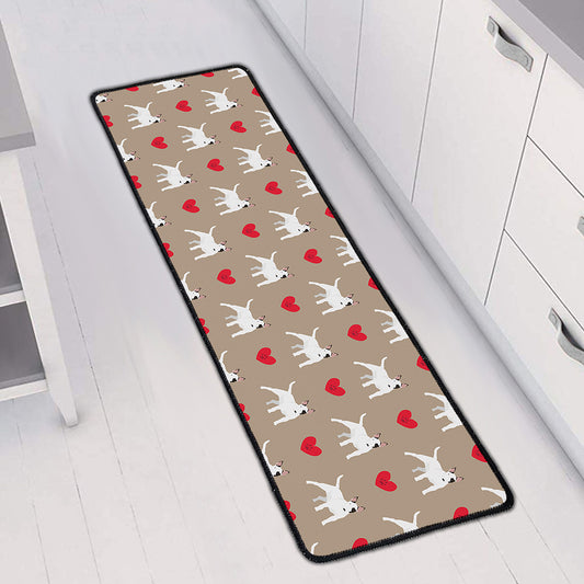 Bull Terrier Heart Pattern Print Long Kitchen Mat