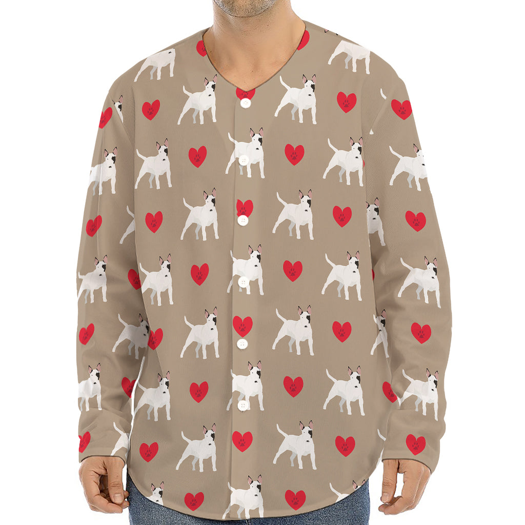 Bull Terrier Heart Pattern Print Long Sleeve Baseball Jersey