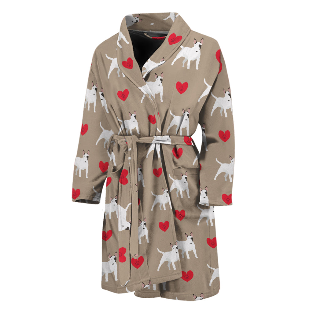 Bull Terrier Heart Pattern Print Men's Bathrobe