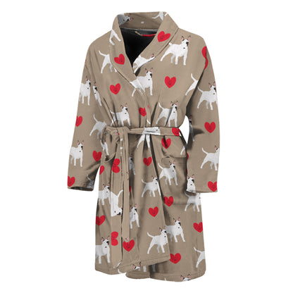 Bull Terrier Heart Pattern Print Men's Bathrobe
