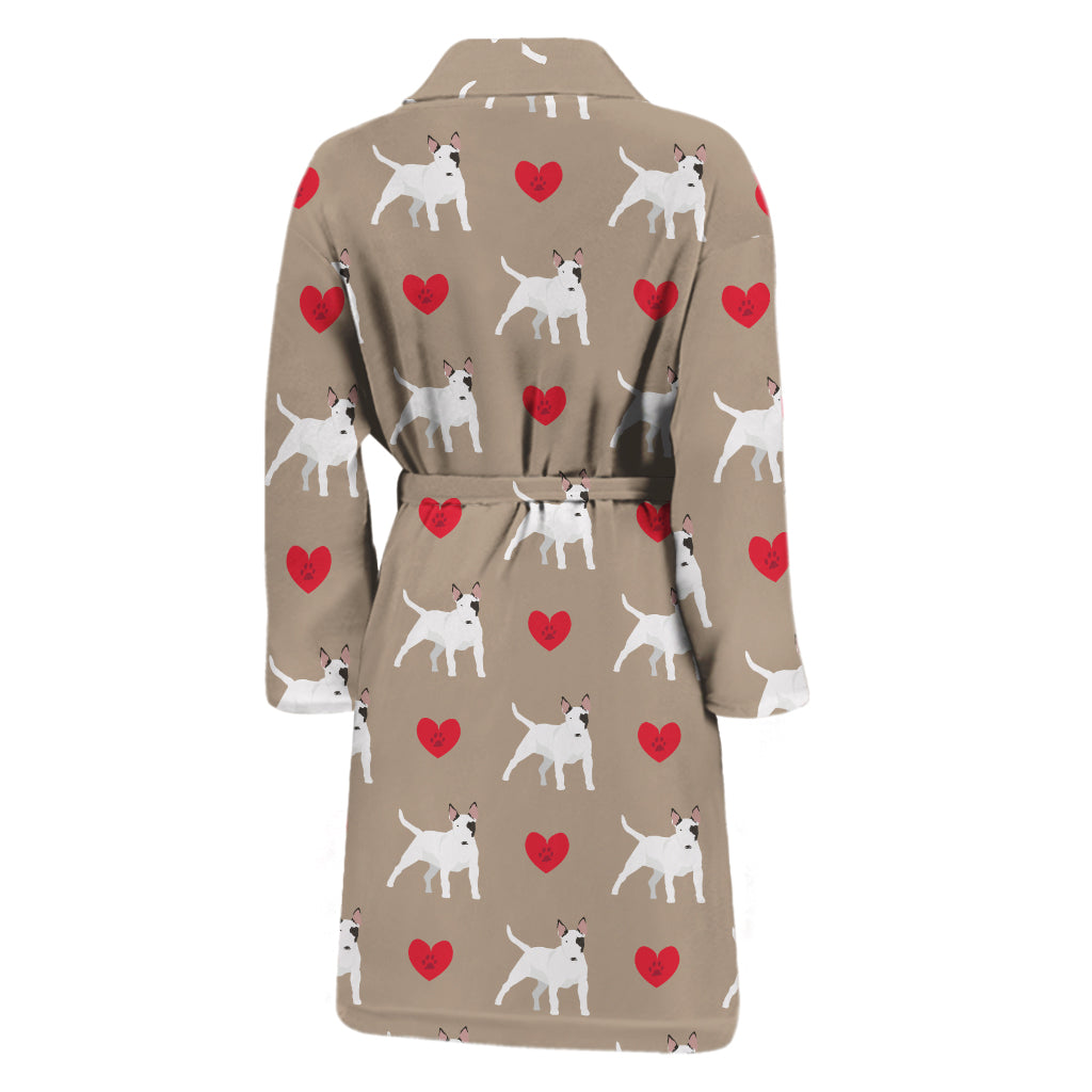 Bull Terrier Heart Pattern Print Men's Bathrobe