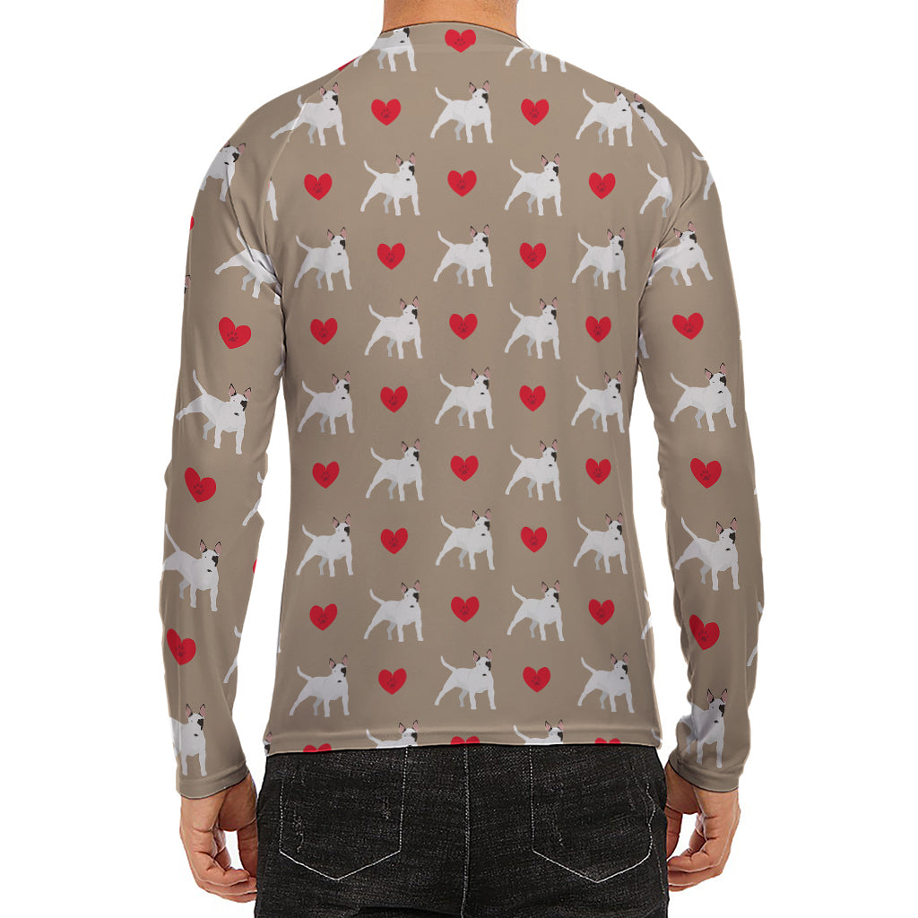 Bull Terrier Heart Pattern Print Men's Long Sleeve Rash Guard